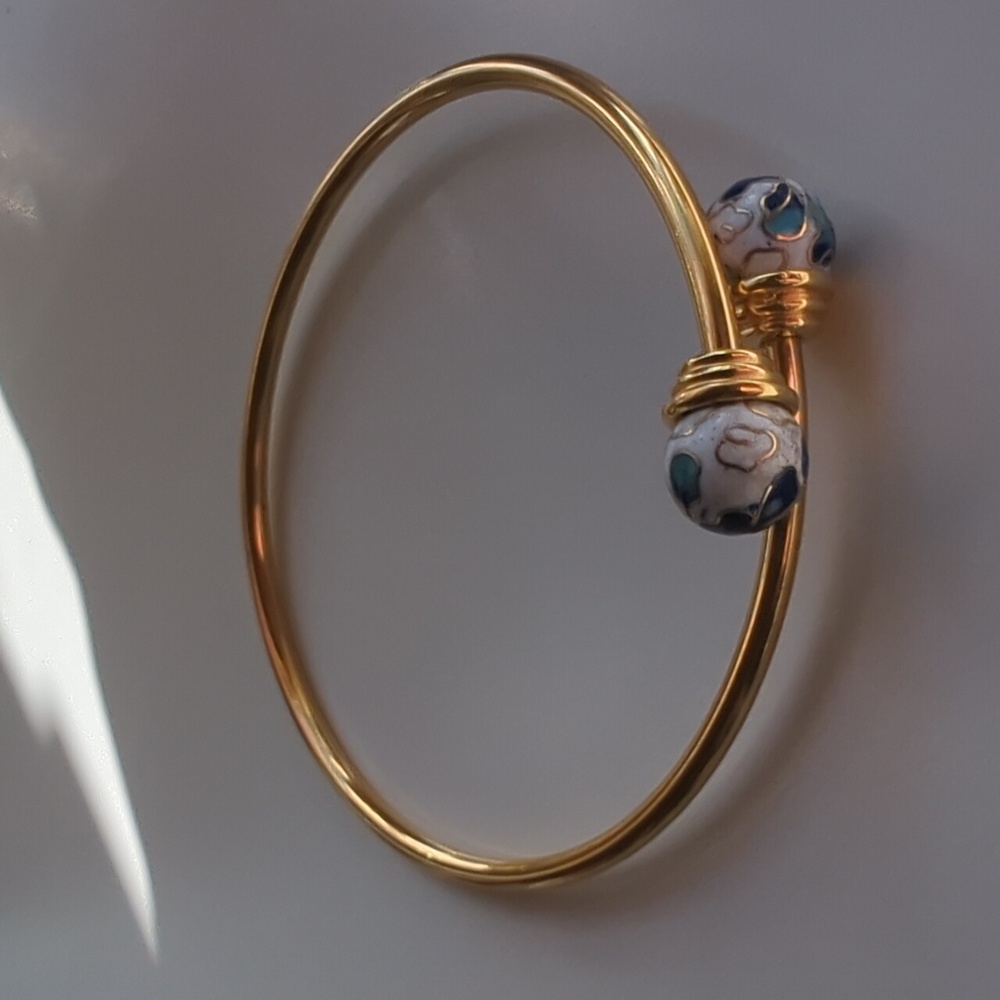 Vintage Cloisanne Bypass Bracelet/Bangle Gold Tone - Picture 5 of 16